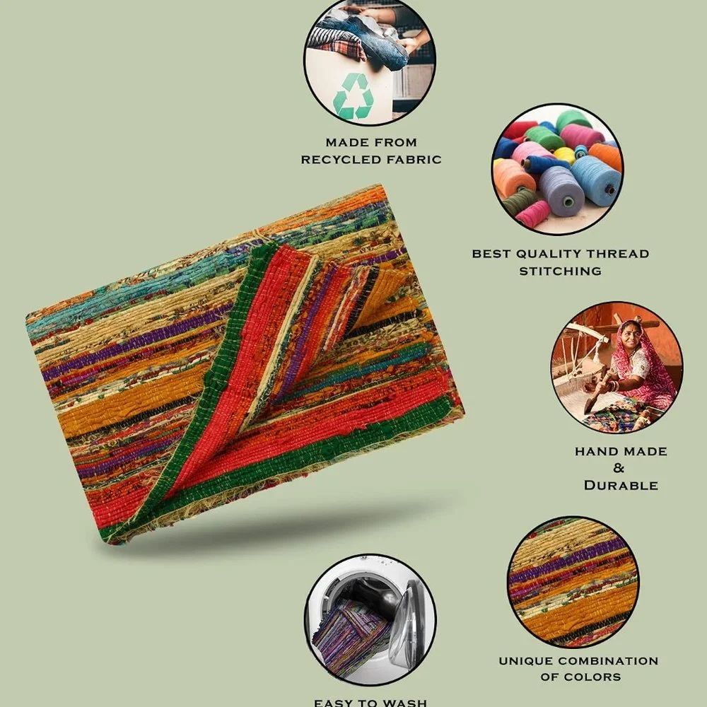 Chindi Cotton Rag Rugs 100% Eco-Friendly, 2-in-1 Reversible Multipurpose